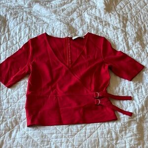 Chic Red Wrap Crop Blouse